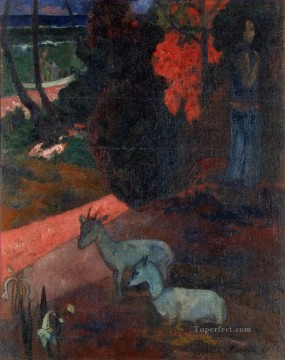 Paul Gauguin Painting - Tarari maruru Paisaje con dos cabras Postimpresionismo Primitivismo Paul Gauguin